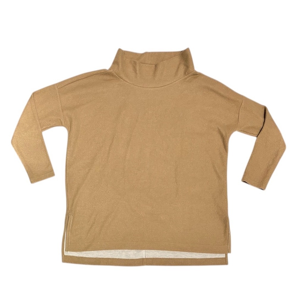 Anthropologie Mock Neck Ribbed‎ Pullover Sweater Camel Size S